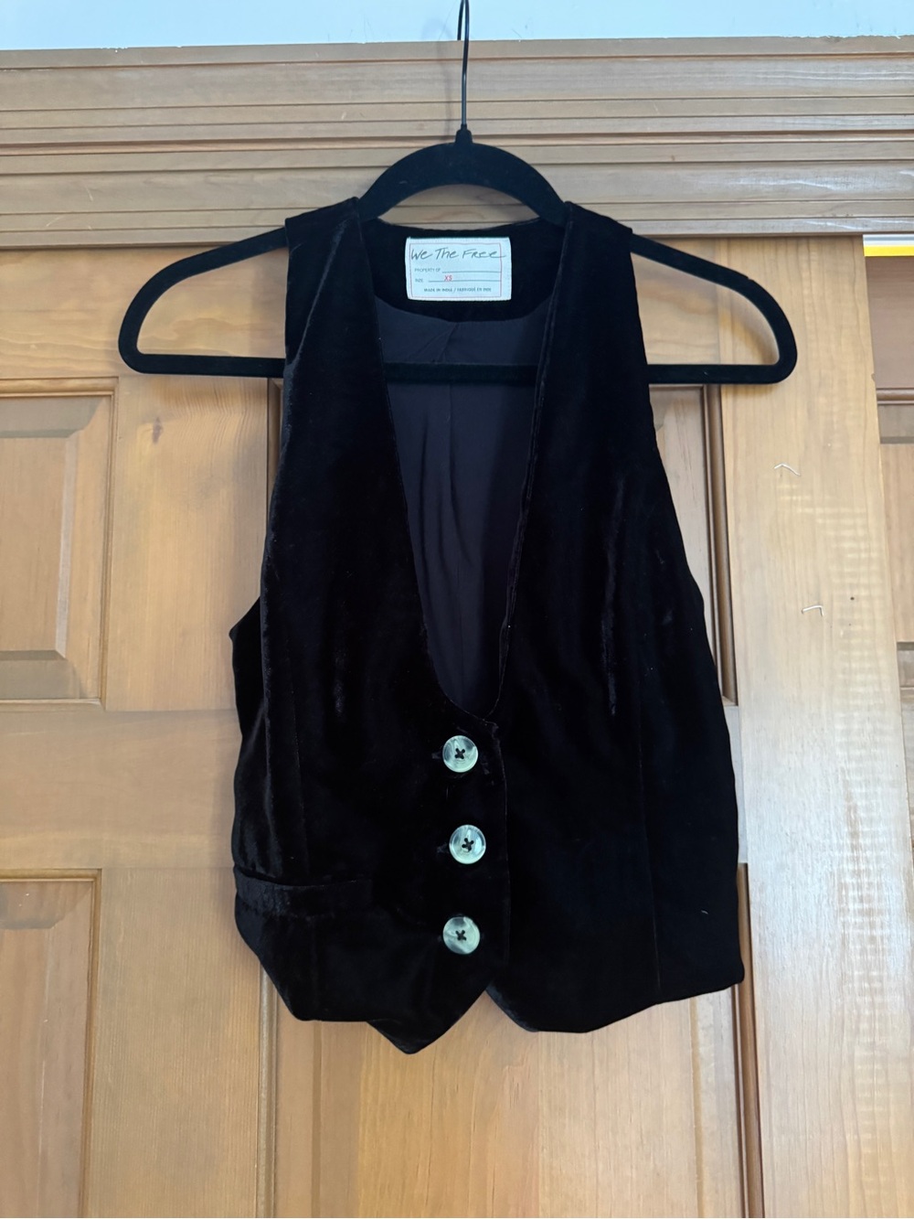 We The Free Black Velvet Button Front Vest